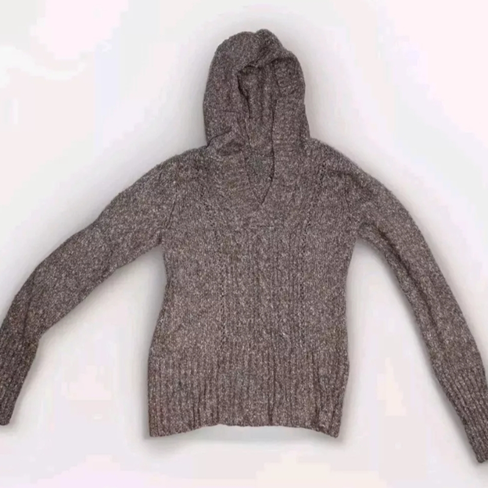 Maurices Sweater Size Large Brown Hooded Knit Fall V Neck Earth Tone